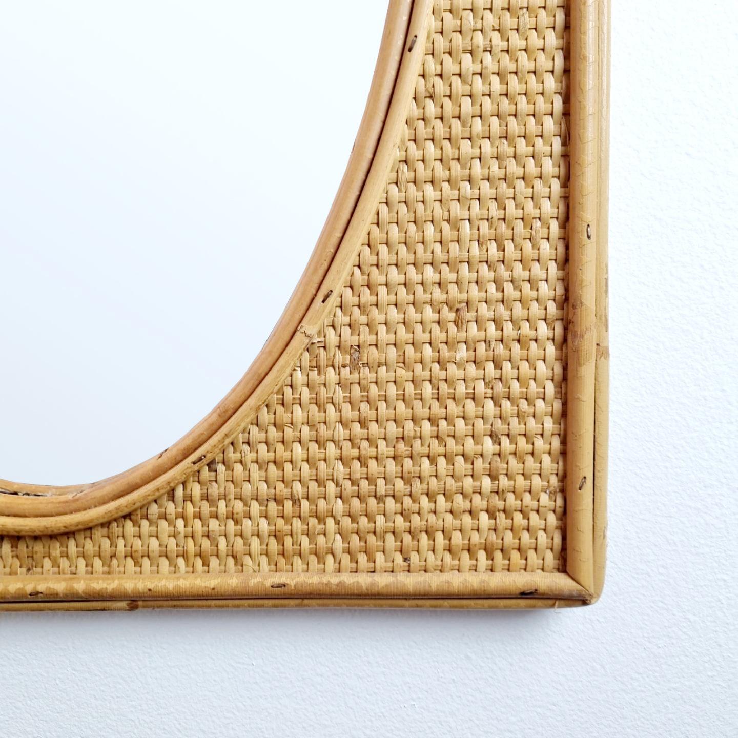 Italienischer moderner Wandspiegel aus Bambus und Rattan, Dal Vera Italien, 70er Jahre (Mitte des 20. Jahrhunderts) im Angebot