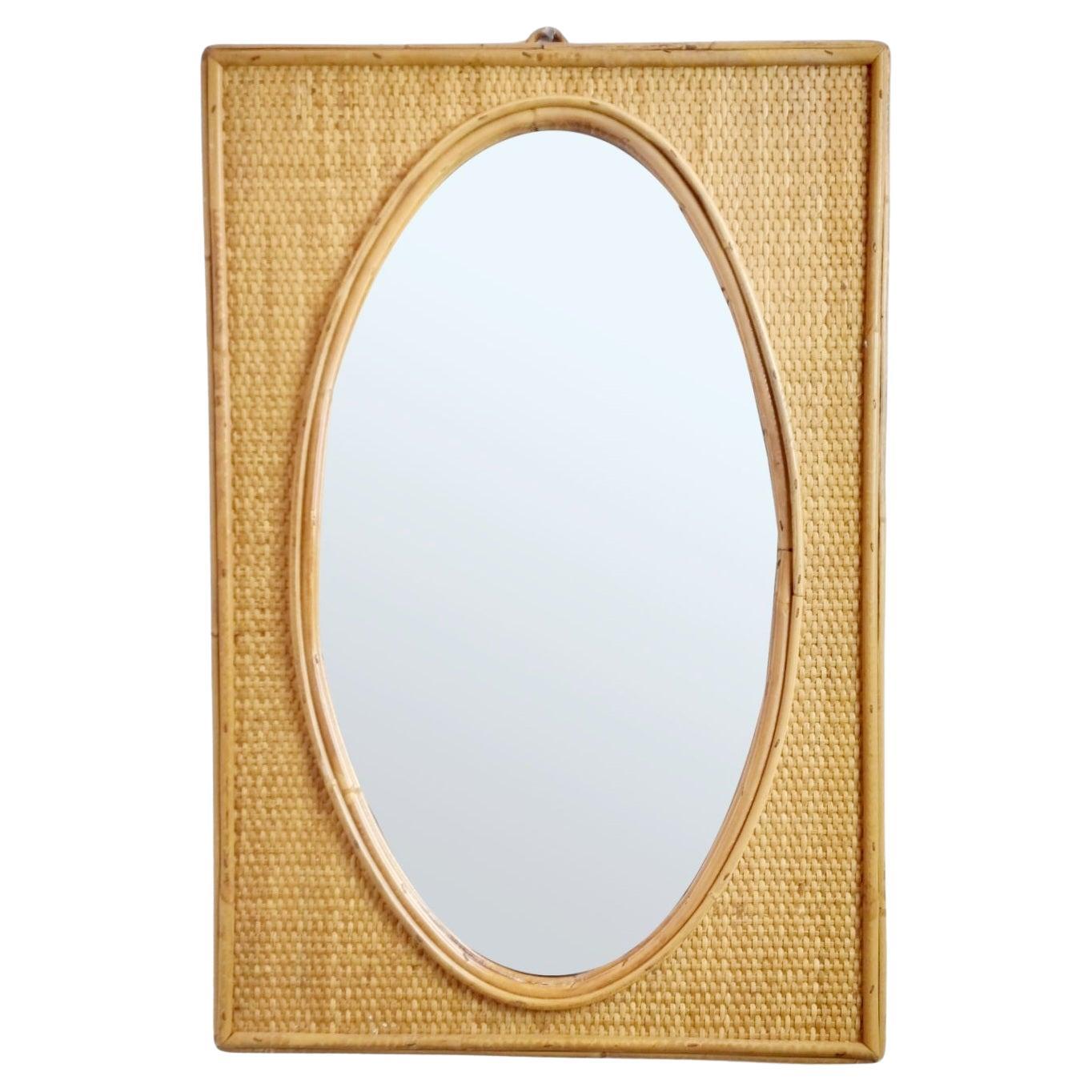 Italian Modern Bamboo and Rattan Wall Mirror, Dal Vera Italy, 70s