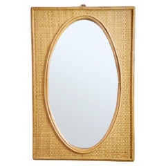 Italian Modern Bamboo and Rattan Wall Mirror, Dal Vera Italy, 70s