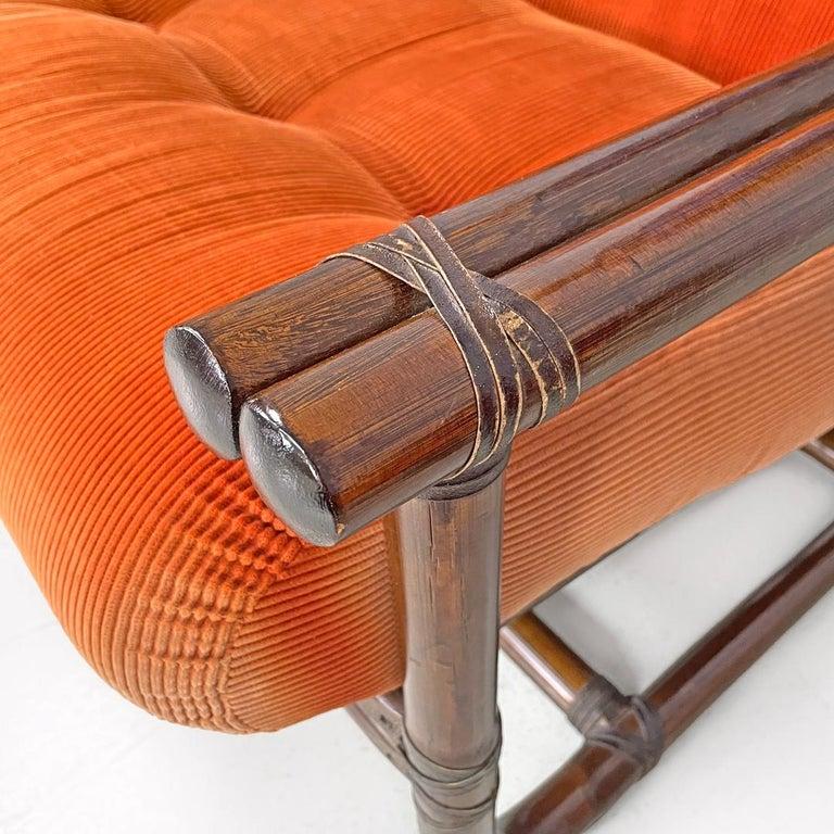 Sillón moderno italiano de bambú cojines naranja Tito Agnoli para Bonacina, años 70 en venta 3