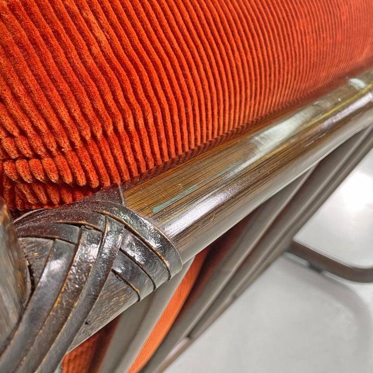 Sillón moderno italiano de bambú cojines naranja Tito Agnoli para Bonacina, años 70 en venta 4
