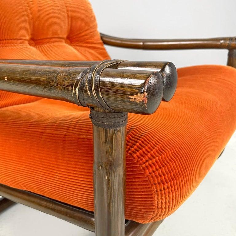 Sillón moderno italiano de bambú cojines naranja Tito Agnoli para Bonacina, años 70 en venta 5