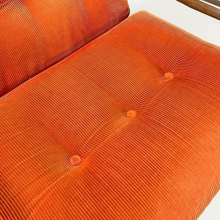 Sillón moderno italiano de bambú cojines naranja Tito Agnoli para Bonacina, años 70 en venta 7