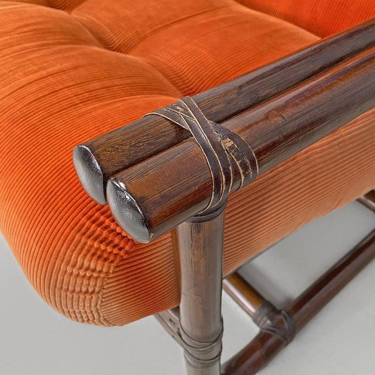 Sillón moderno italiano de bambú cojines naranja Tito Agnoli para Bonacina, años 70 en venta 9