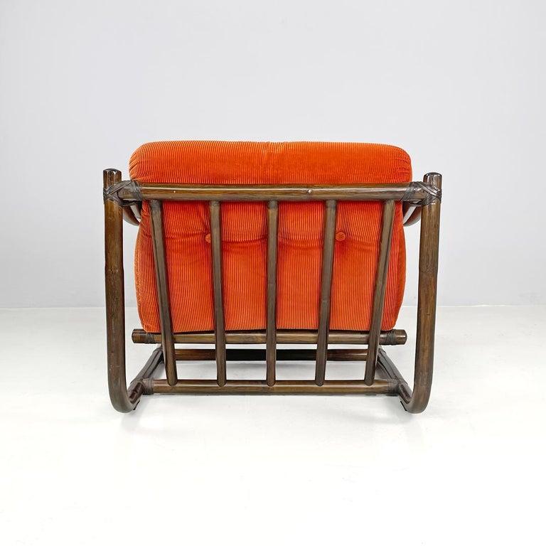 Sillón moderno italiano de bambú cojines naranja Tito Agnoli para Bonacina, años 70 Italiano en venta