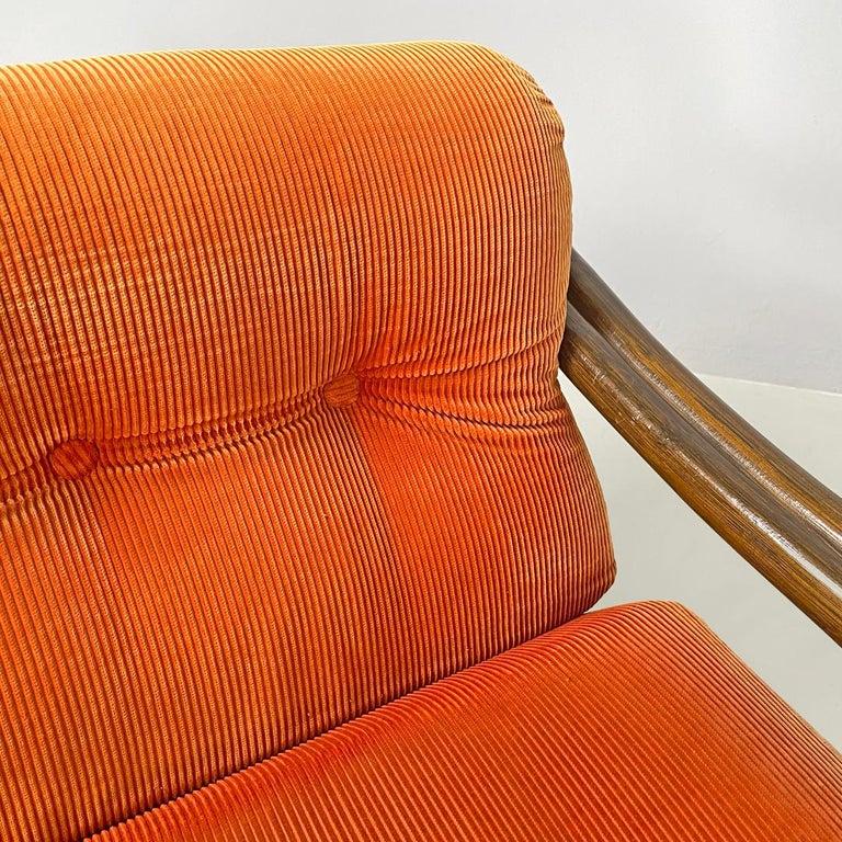 Sillón moderno italiano de bambú cojines naranja Tito Agnoli para Bonacina, años 70 Cuero en venta