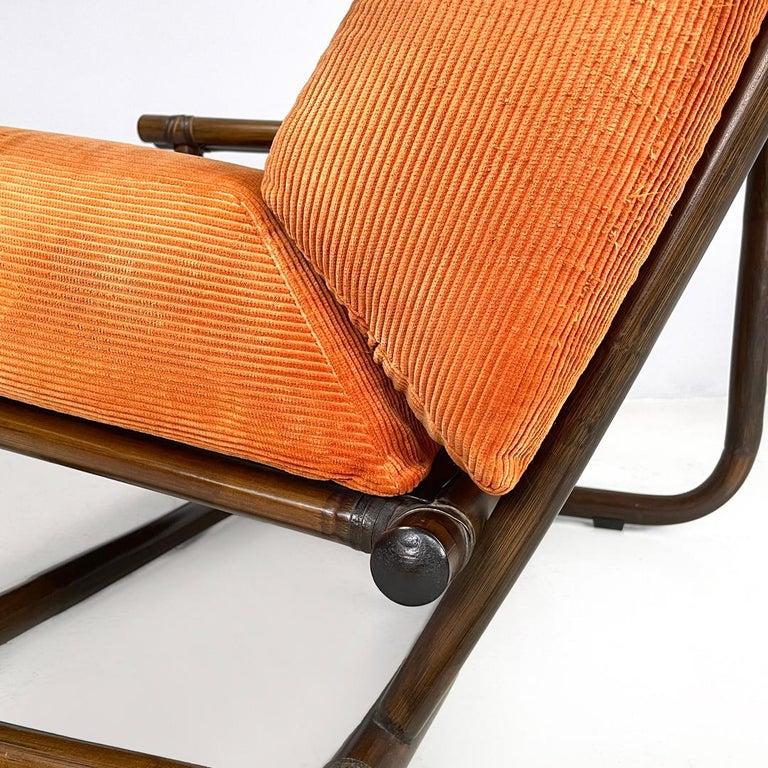 Sillón moderno italiano de bambú cojines naranja Tito Agnoli para Bonacina, años 70 en venta 1