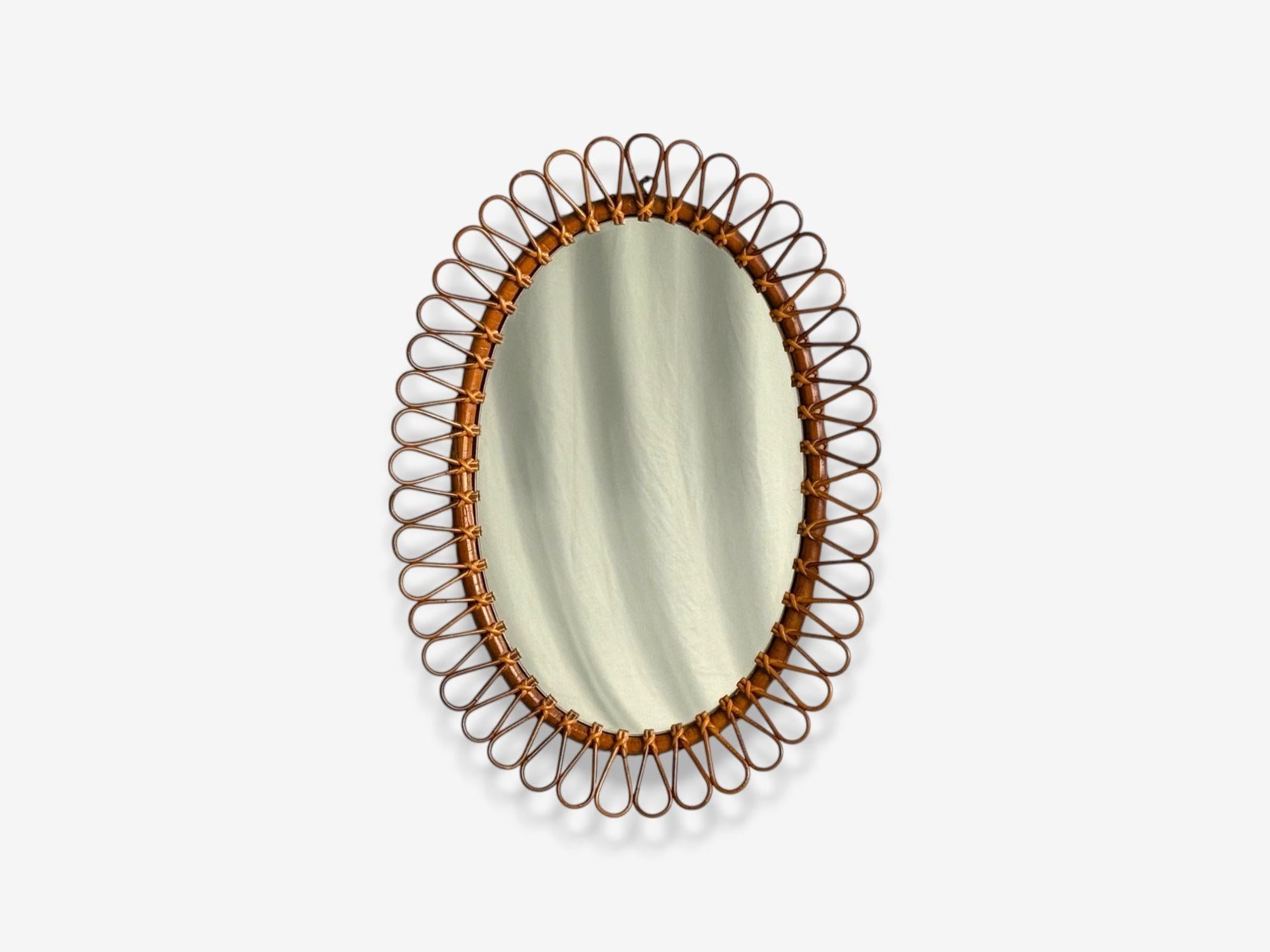 Espejo de pared ovalado, moderno italiano, bambú, caña, Italia, años 50

Un ejemplo muy bonito de espejo de pared ovalado de bambú, caña y cristal, diseñado y fabricado en Italia c. 1950.

Bambú, caña, espejo; Italia c. 1950

Altura: 28 pulgadas,