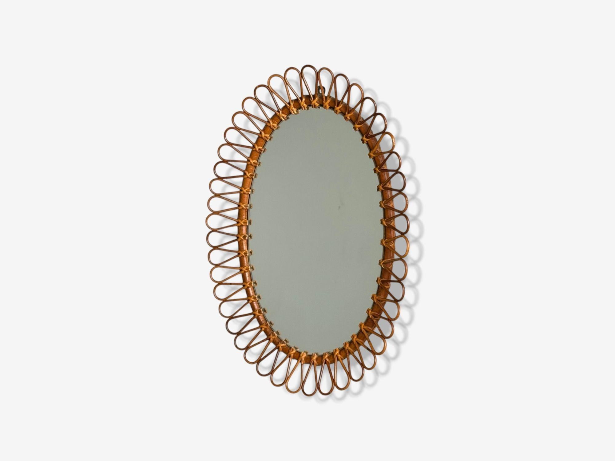 Espejo de pared ovalado, moderno italiano, bambú, caña, Italia, años 50 mediados del siglo XX en venta
