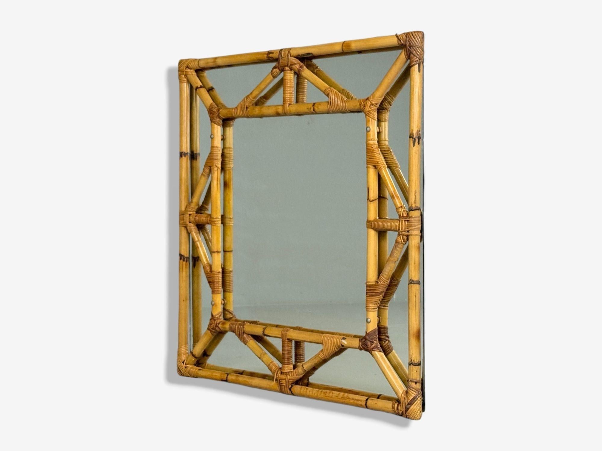 Mid-Century Modern Miroir mural moderne italien en bambou et verre, Italie, années 1950 en vente