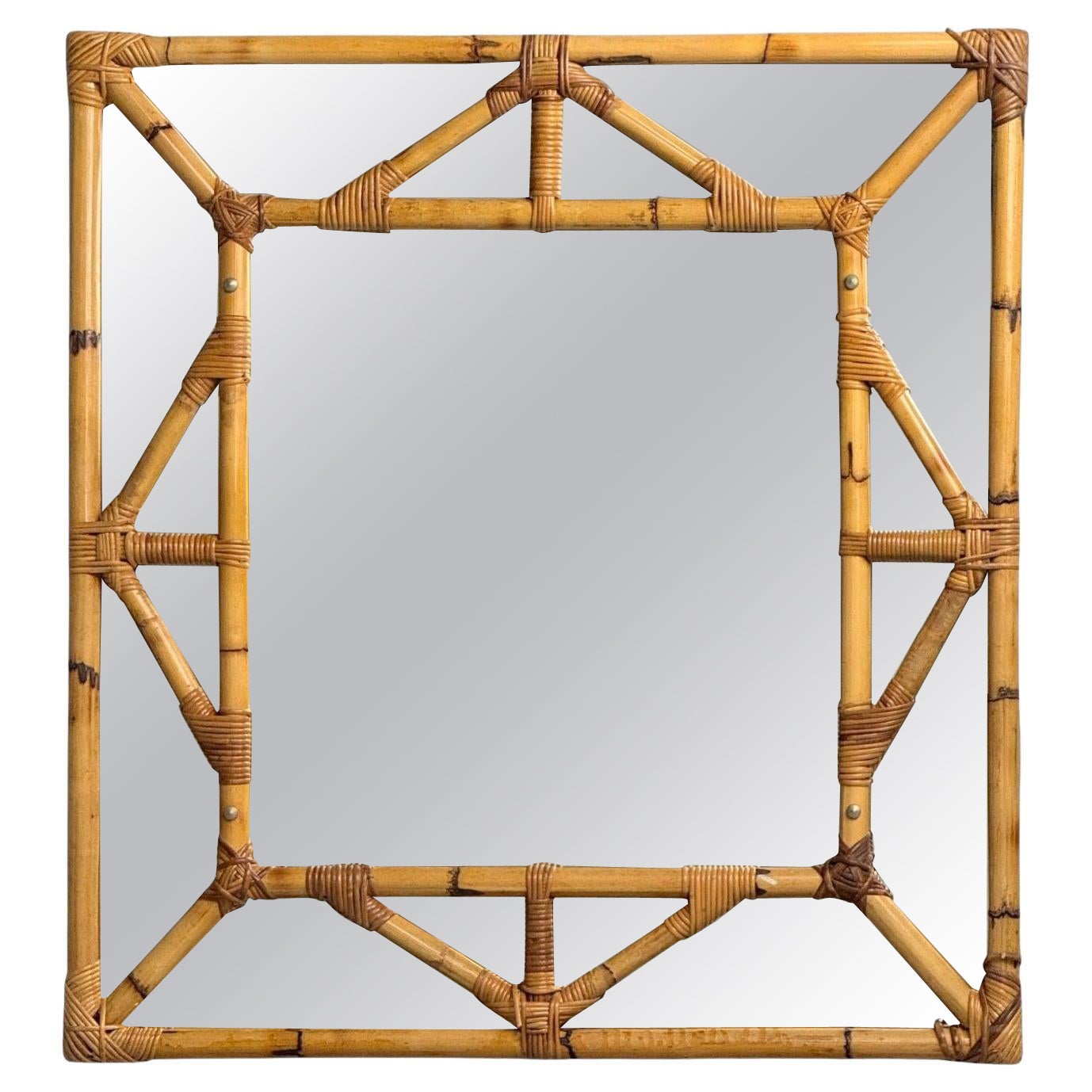 Espejo de pared moderno italiano, bambú, cristal, Italia, años 50