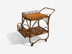 Italian Modern, Bamboo, Rattan, Metal, Bar Cart, Italy, 1960s
