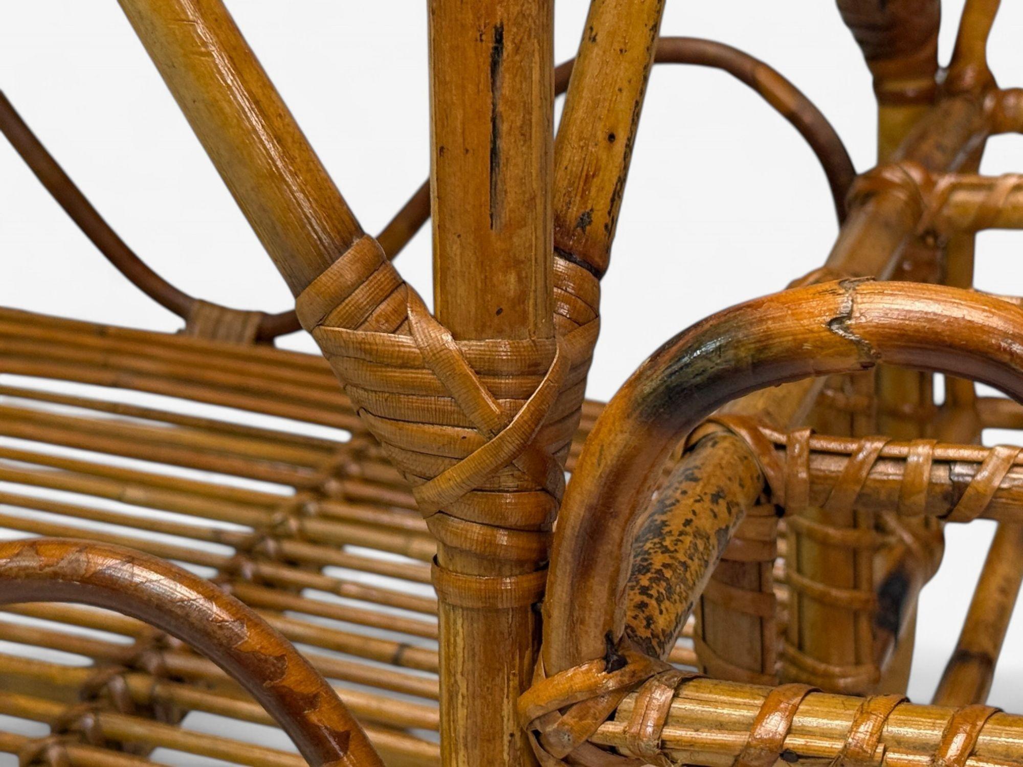 Chariot de bar moderne italien en bambou, rotin et métal, Italie, années 1960 en vente 3