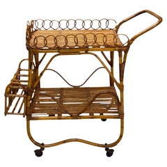 Italian Modern, Bamboo, Rattan, Metal, Bar Cart, Italy, 1960s