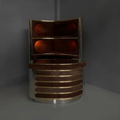 Mobile bar moderno italiano con sgabelli in pelle scamosciata e metallo di Willy Rizzo, anni '70
