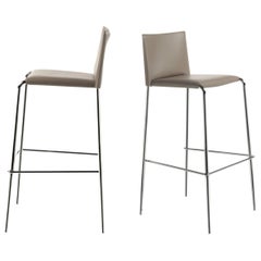 Italian Modern Bar Stools Leather and Chrome or Painted Black or White