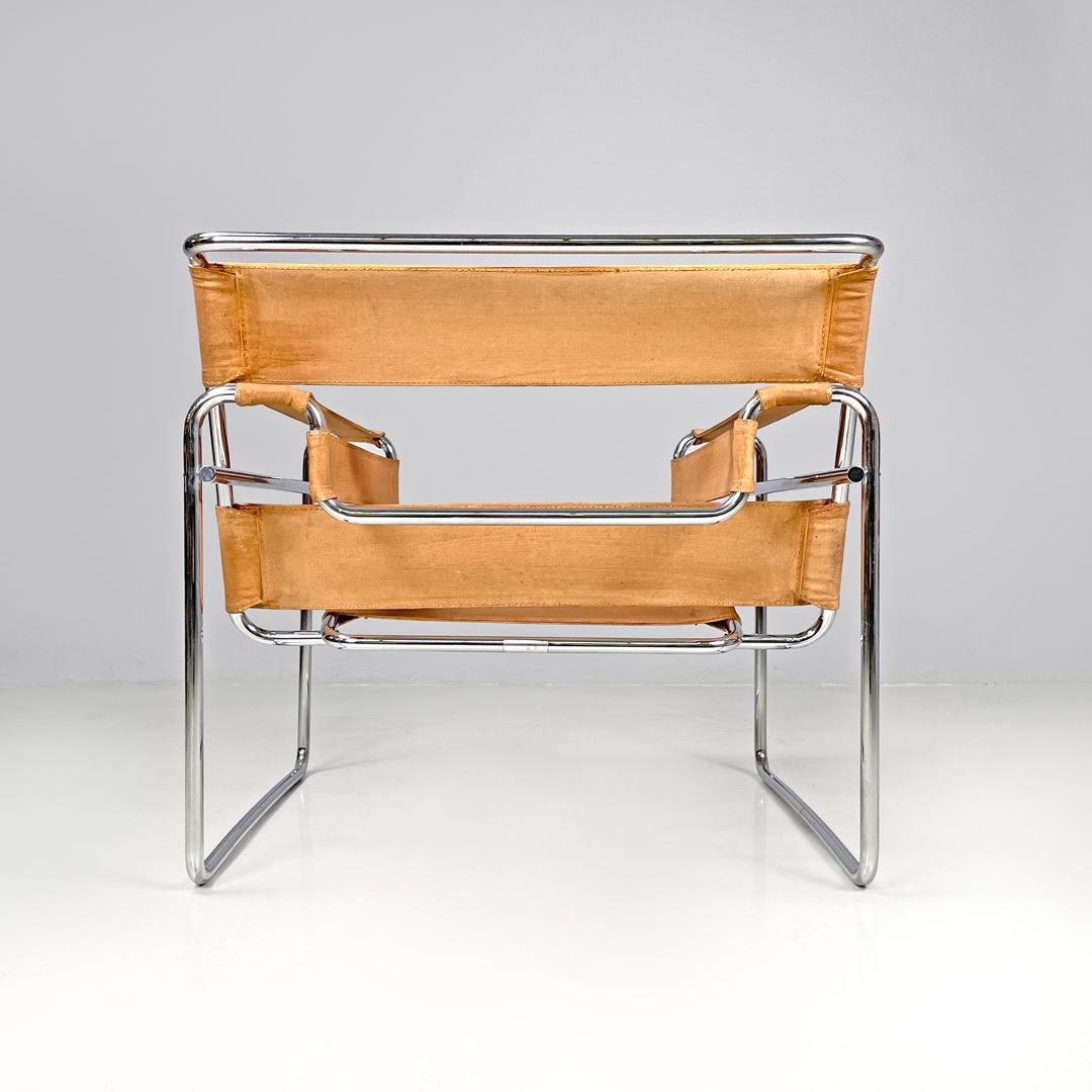 Moderner italienischer moderner beigefarbener Sessel Wassily oder B3 von Marcel Breuer für Gavina, 1970er Jahre (Ende des 20. Jahrhunderts) im Angebot
