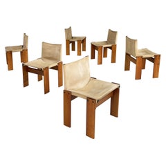 Italian modern beige fabric wood Chairs Monk by Afra Tobia Scarpa Molteni, 1970s