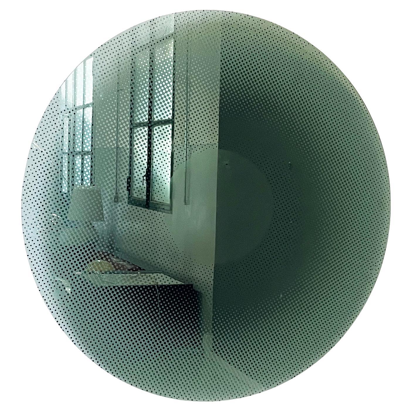 Italian modern Big Round mirror in thick glass and metal, 1990s