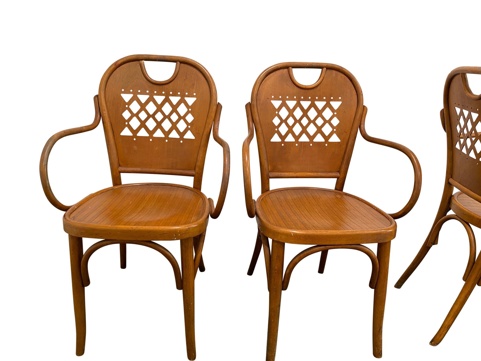 Italian Modern Bistro Dining Chairs 'Set 4', Bentwood, 1940s Thonet Style Wood 3