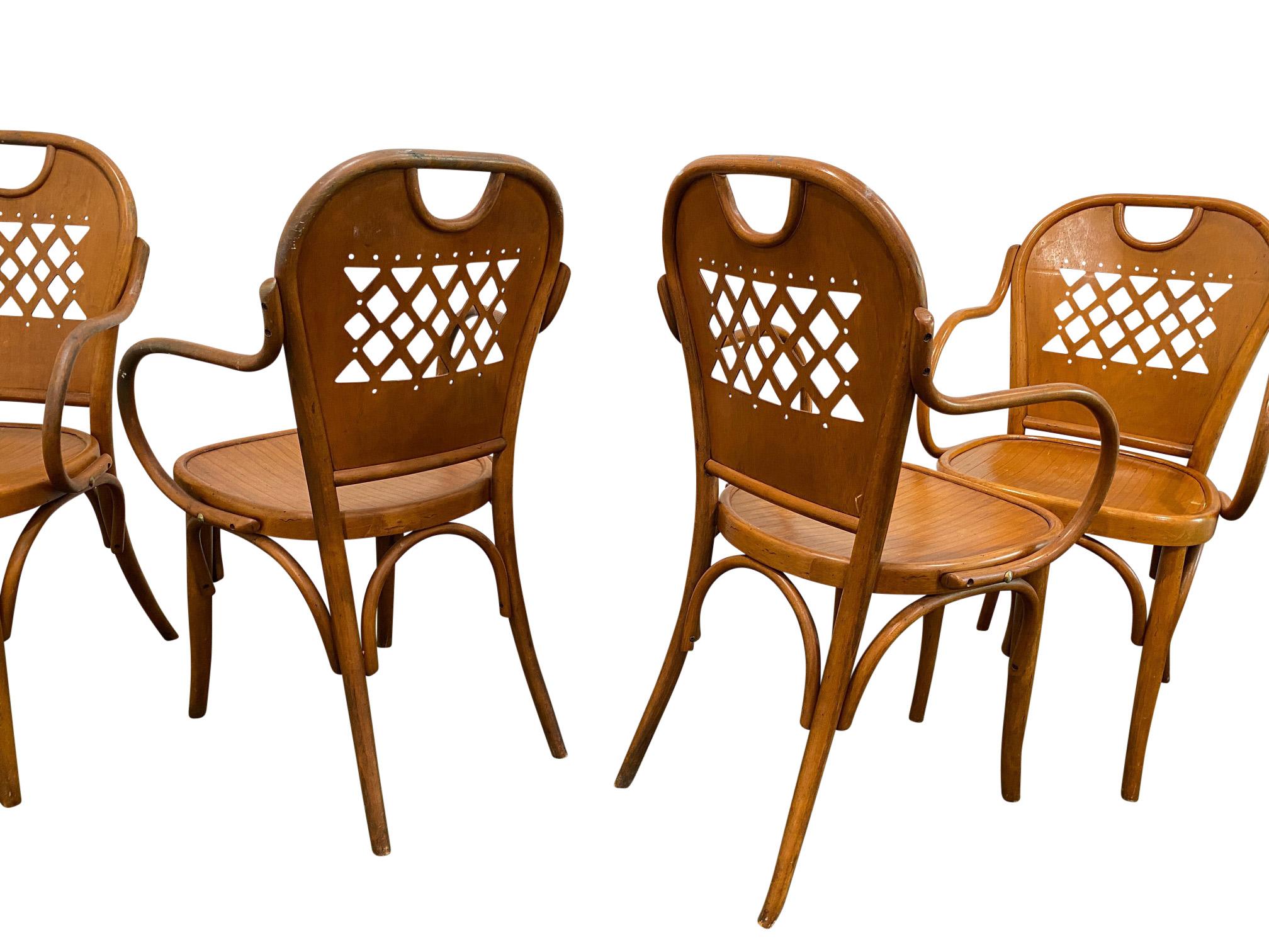 Italian Modern Bistro Dining Chairs 'Set 4', Bentwood, 1940s Thonet Style Wood 4