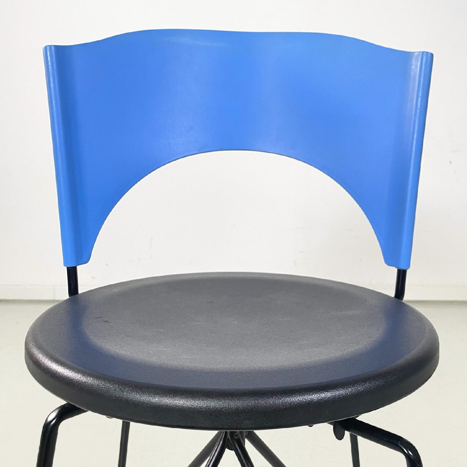 Italian modern black and blue chair Sofia by Carlo Bartoli for Bonaldi, 1980s In Fair Condition For Sale In MIlano, IT