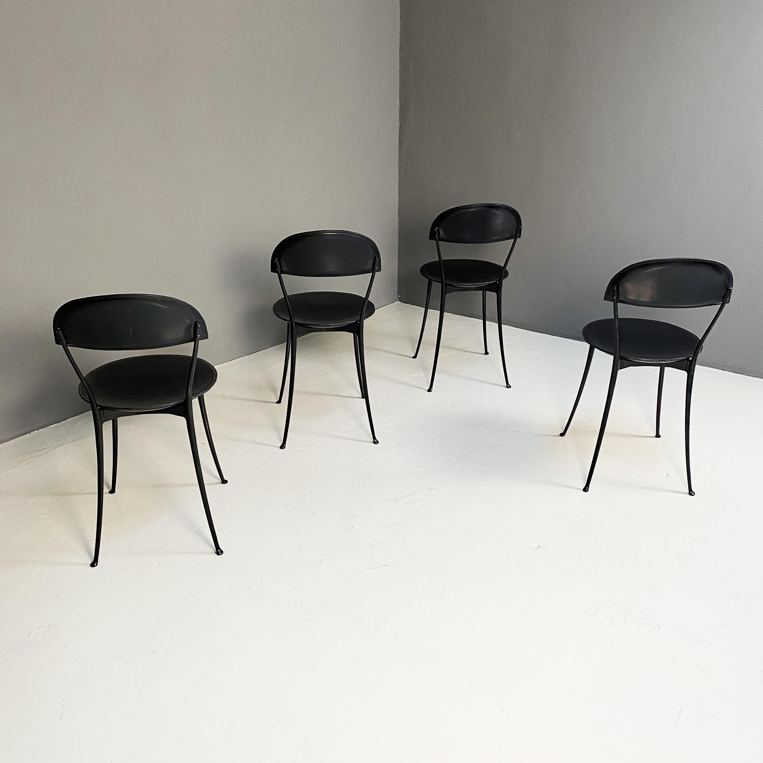 Late 20th Century Italian Modern Black and Chrome Chairs Tonietta by Enzo Mari for Zanotta, 1985