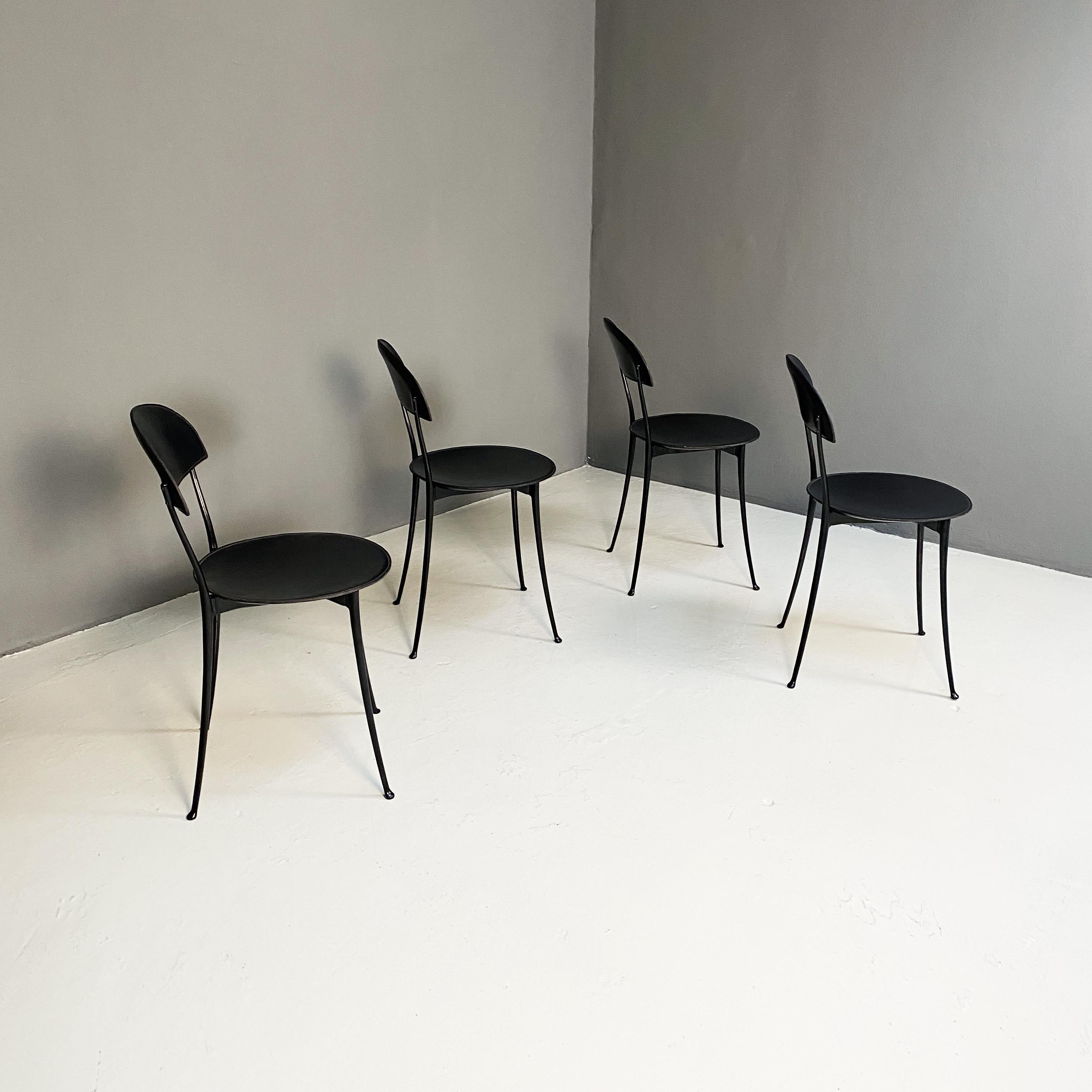 Italian Modern Black and Chrome Chairs Tonietta by Enzo Mari for Zanotta, 1985 2