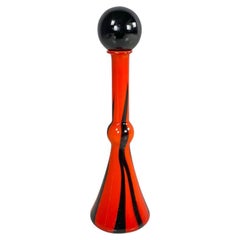 Italian modern black and orange Murano glass bottle with spherical cap, 1970s