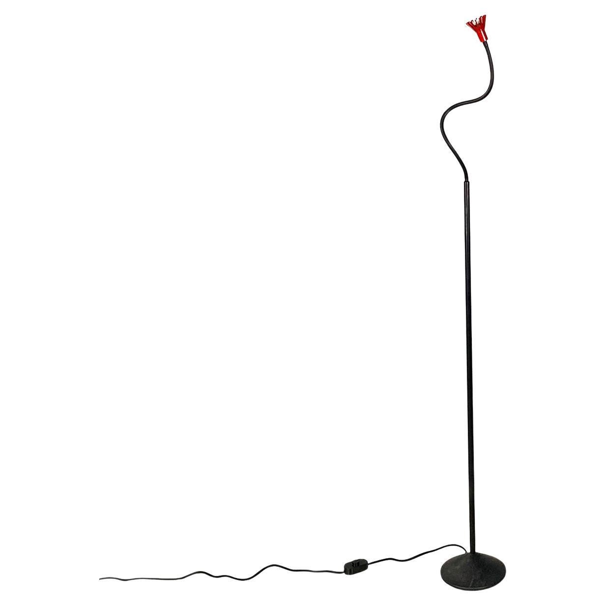 Italian modern black and red metal adjustable floor lamp by Tronconi, 1980s