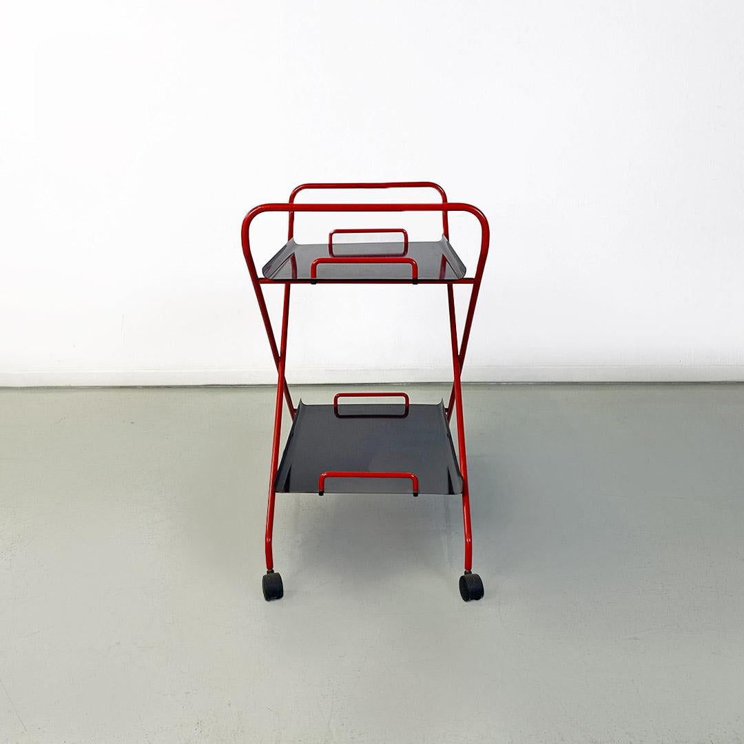 Italian modern black and red metal food trolley on wheels, 1980s For Sale 4