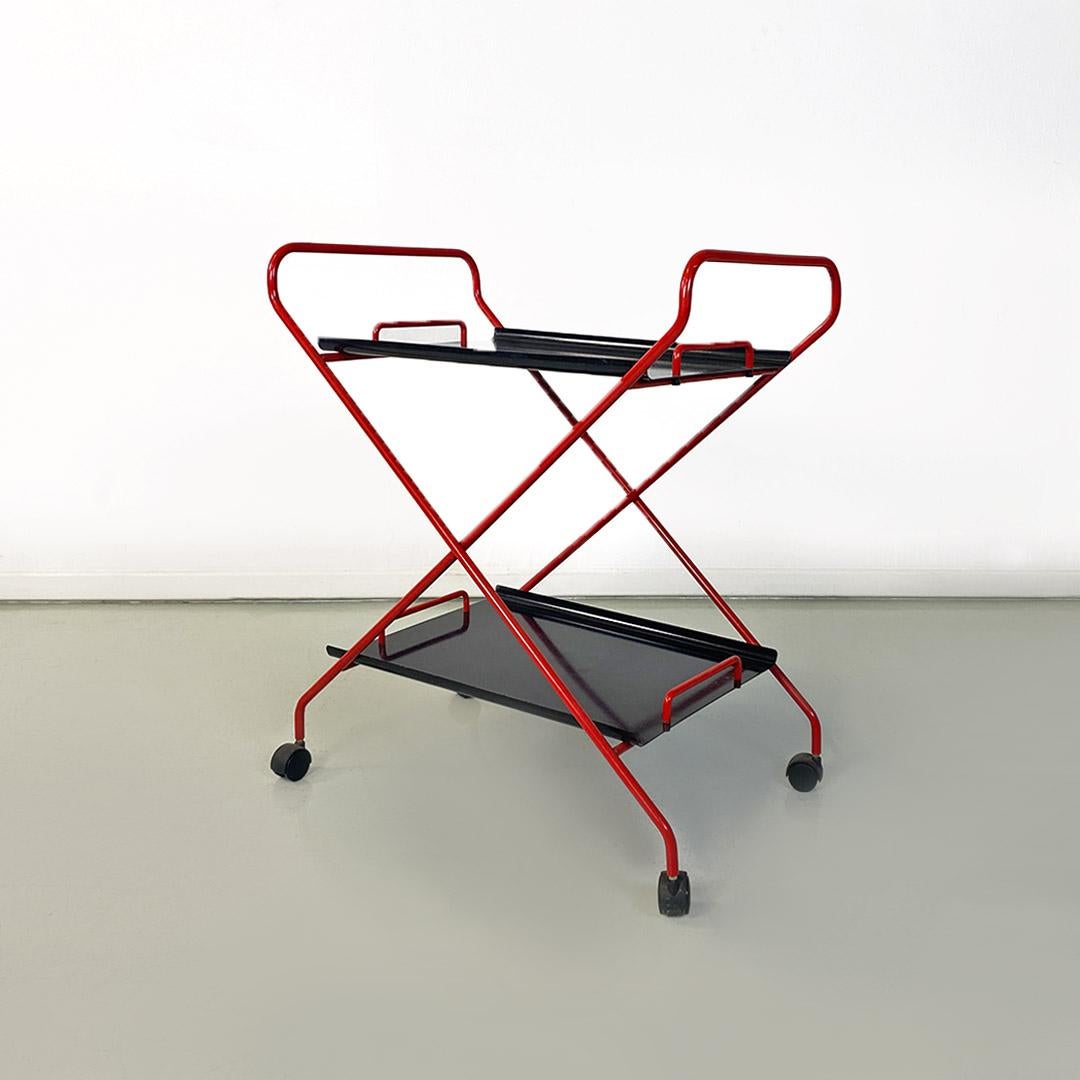 Italian modern black and red metal food trolley on wheels, 1980s For Sale 6