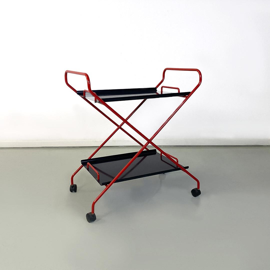 Italian modern black and red metal food trolley on wheels, 1980s For Sale 7