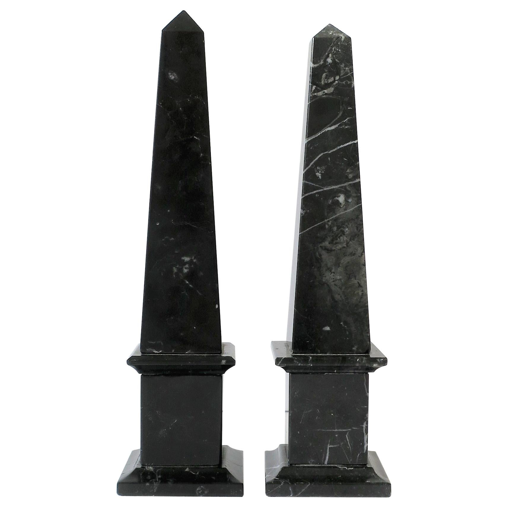 Pair of Italian Modern Black and White Marble Obelisks