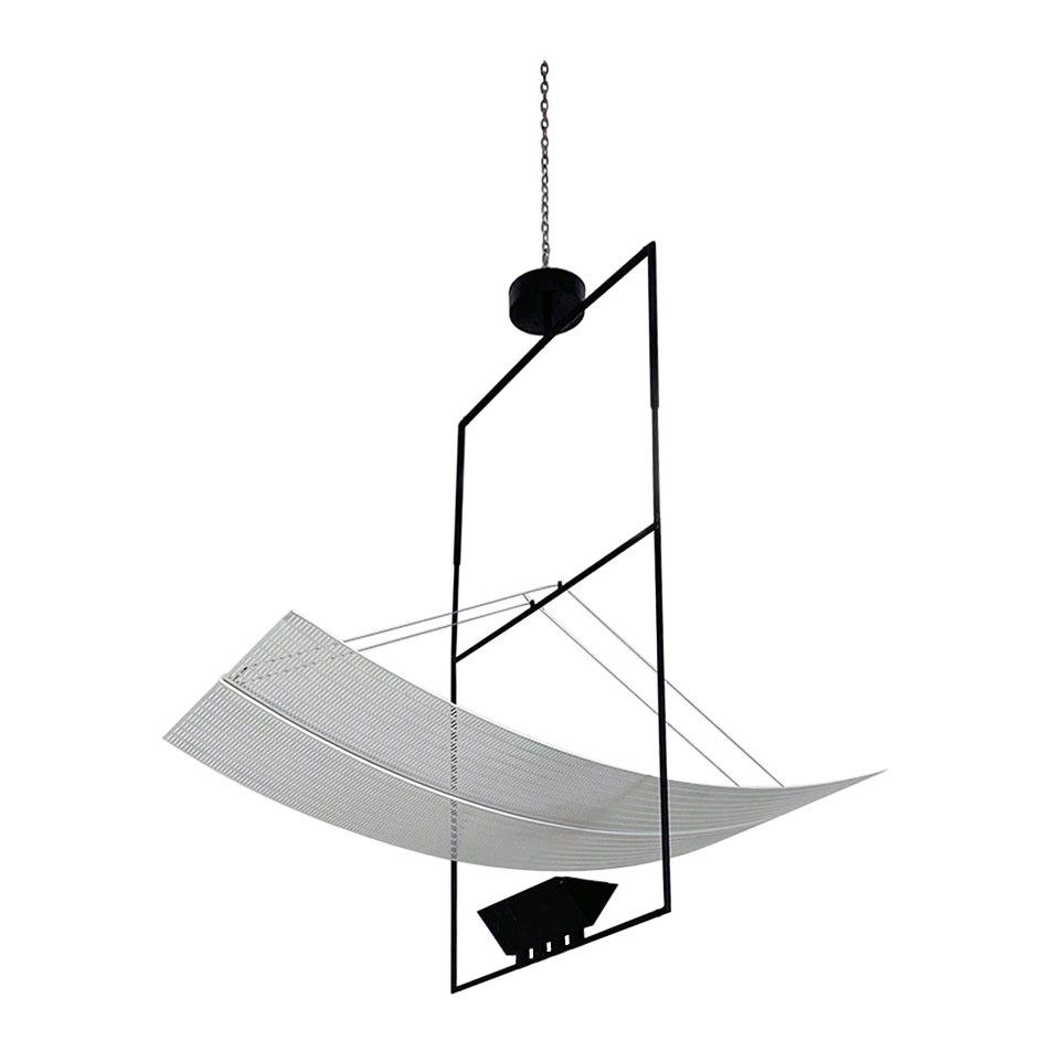 Italian Modern Black and White Metal Zefiro Chandelier Mario Botta Artemide 1988
