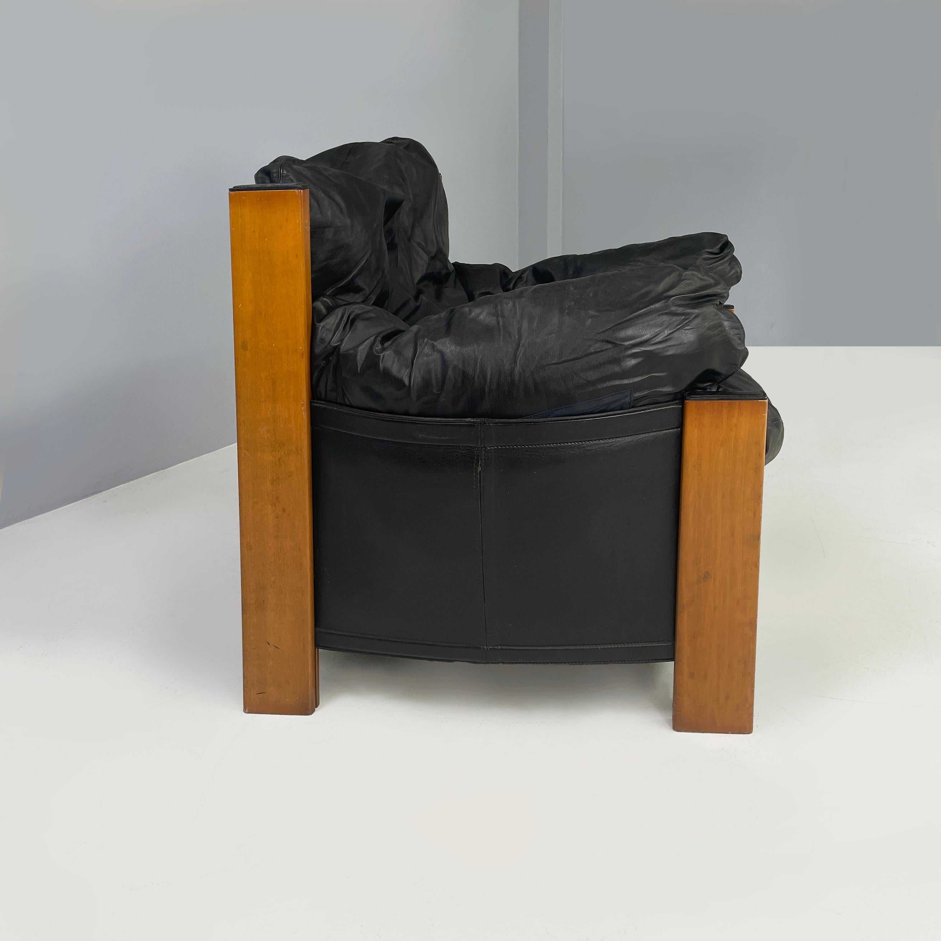 Leather Italian modern Black armchair Artona by Afra and Tobia Scarpa for Maxalto, 1970s For Sale