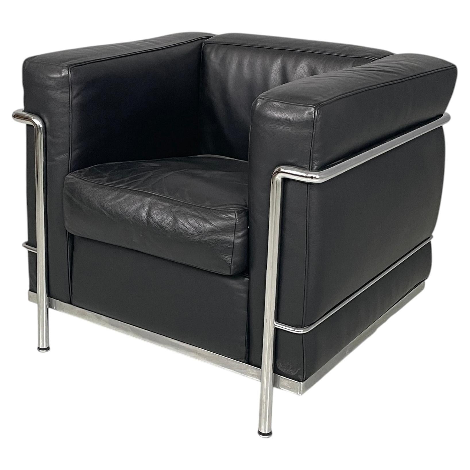 Italienischer moderner schwarzer Sessel LC2 Le Corbusier, Jeanneret, Perriand, Cassina 1980er