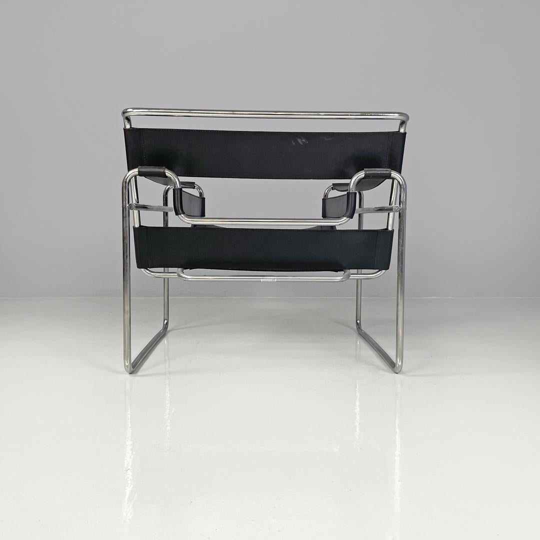 Metal Italian modern black armchair Wassily or B3 by Marcel Breuer for Gavina, 1970s For Sale