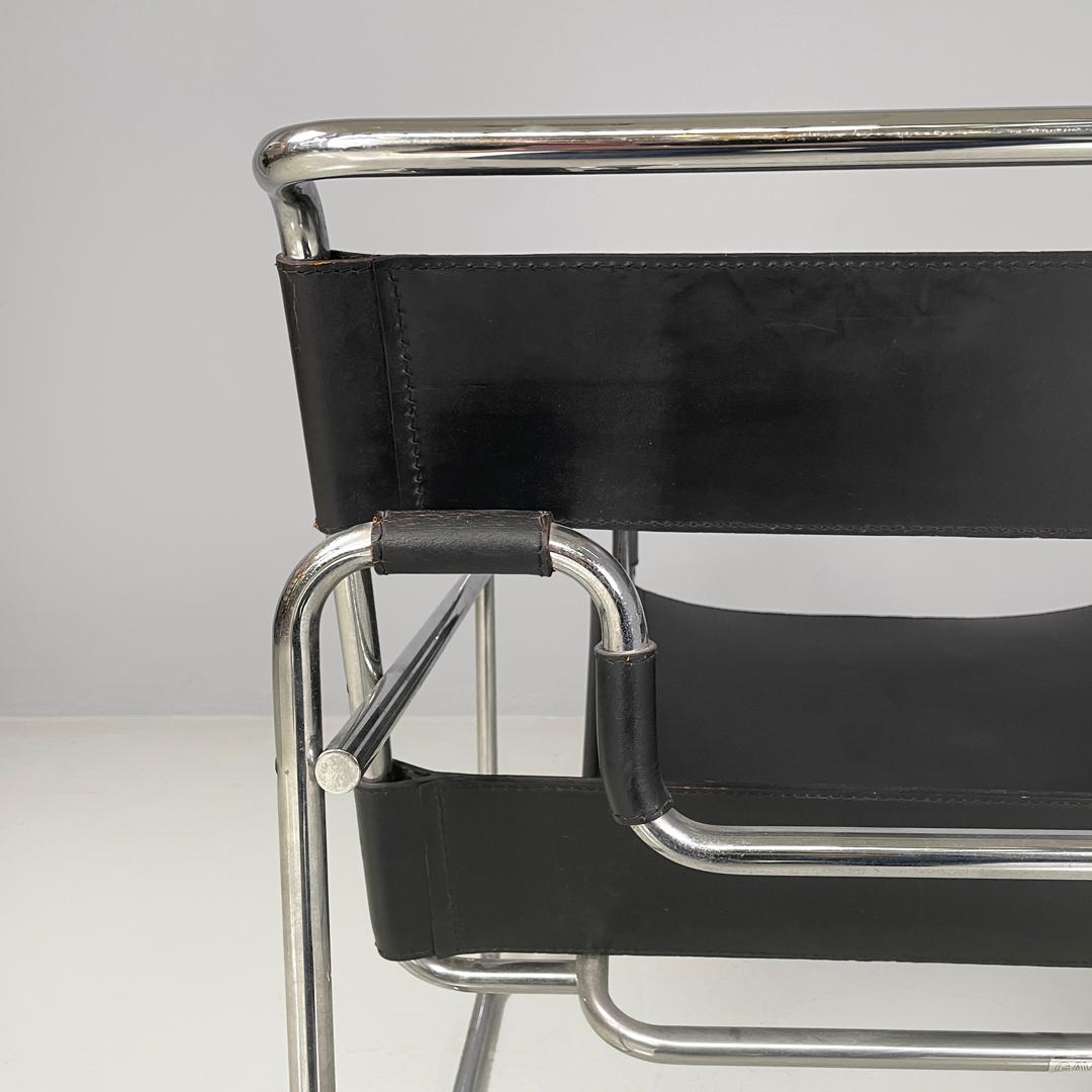 Italian modern black armchair Wassily or B3 by Marcel Breuer for Gavina, 1970s For Sale 2