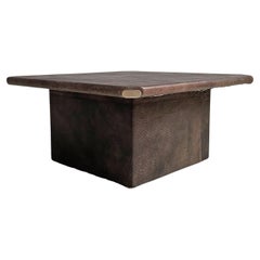 Italian modern black buffalo leather coffee table with metal details, 1970s