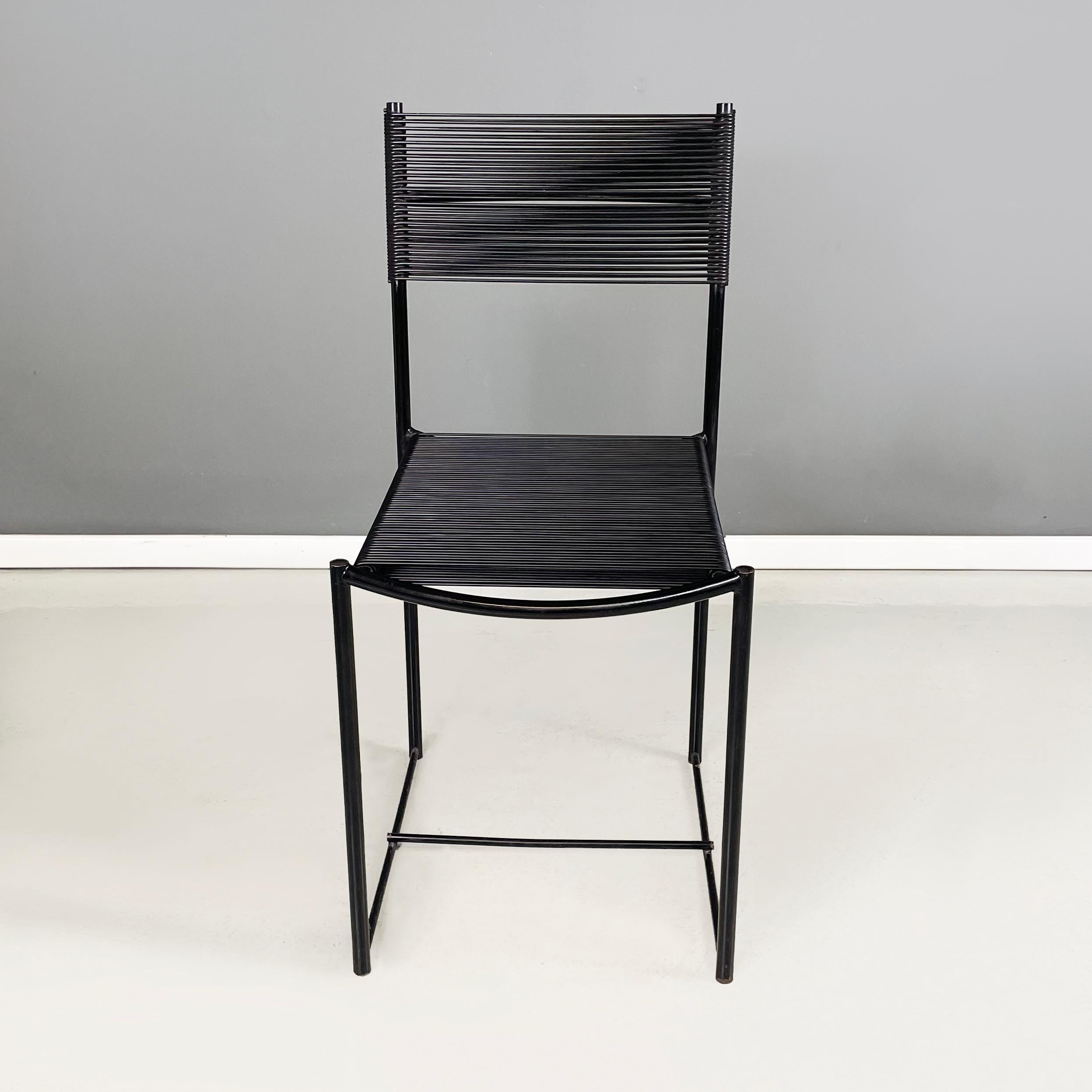 Italian modern black Chair Spaghetti by Giandomenico Belotti for Alias, 1980s
Chair mod. Spaghetti  with rectangular and elastic seat and back made from black scooby threads. The structure is in black painted metal rod with curved handle behind the