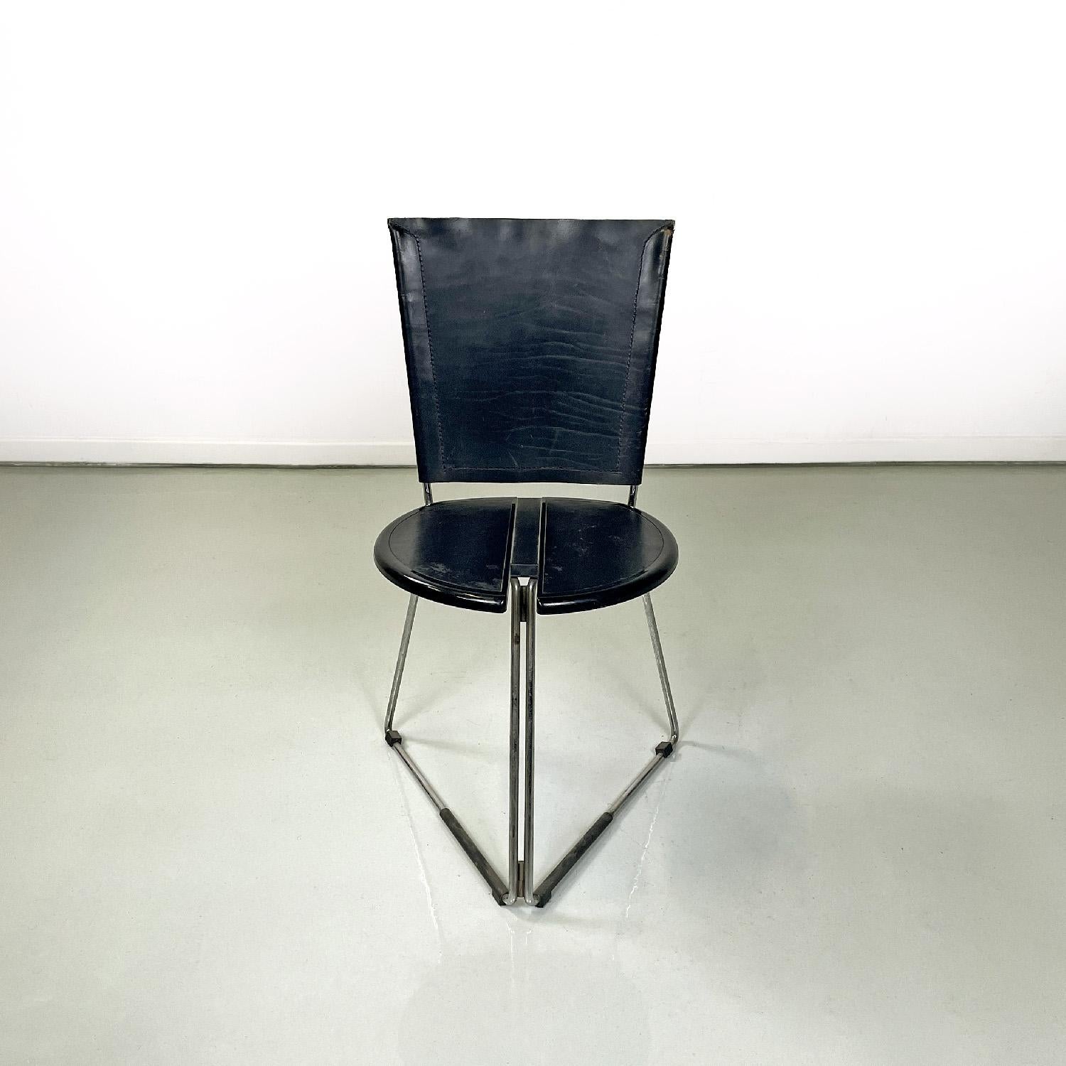 Italian modern black chair Terna by Gaspare Cairoli for Seccose, 1980s In Good Condition For Sale In MIlano, IT