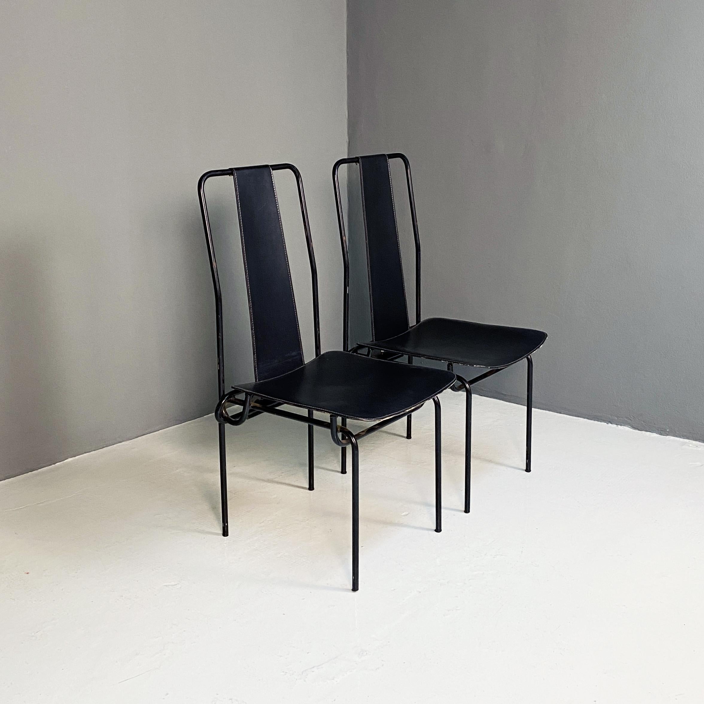 Italian modern Black chairs by Adalberto del Lago for Misura Emme, 1980s In Good Condition For Sale In MIlano, IT