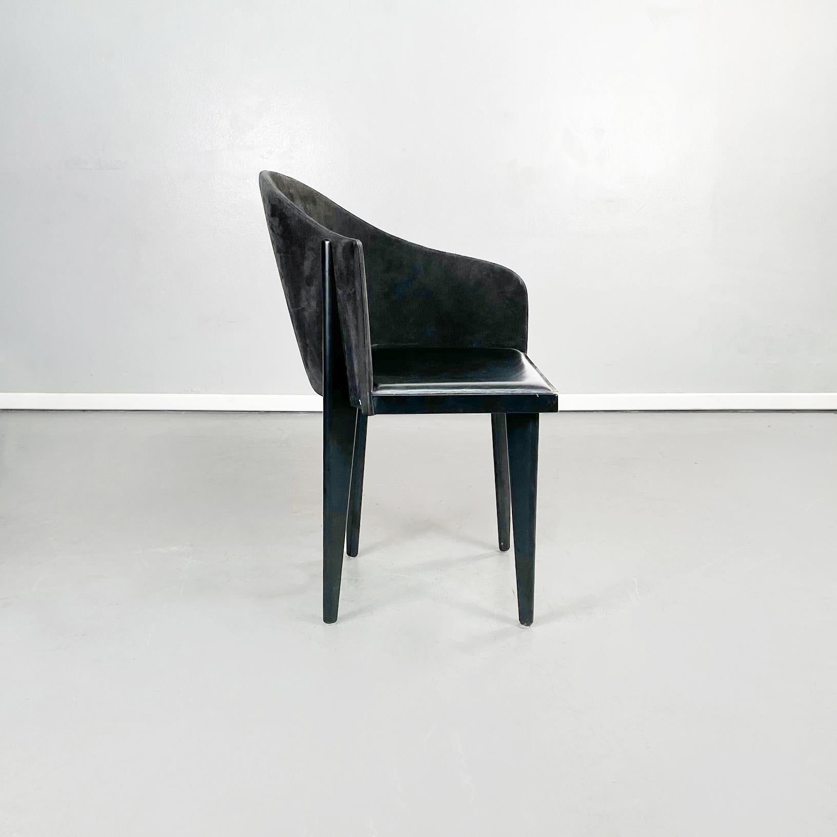 Leather Italian Modern Black Chairs Toscana by Sartogo and Grenon for Saporiti, 1980s For Sale