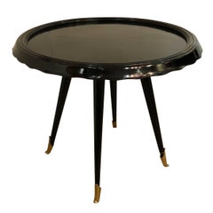 Italian Modern Black Ebonized Wood Coffee Table, 1950s Italian Modern Black Ebonized Wood Coffee Table, 1950s