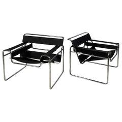 Italian modern black fabric armchairs Wassily by Marcel Breuer for Gavina, 1960s