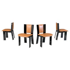 Moderne italienische Stühle aus schwarz lackiertem braunem Leder Acerbis International, 1980er Jahre