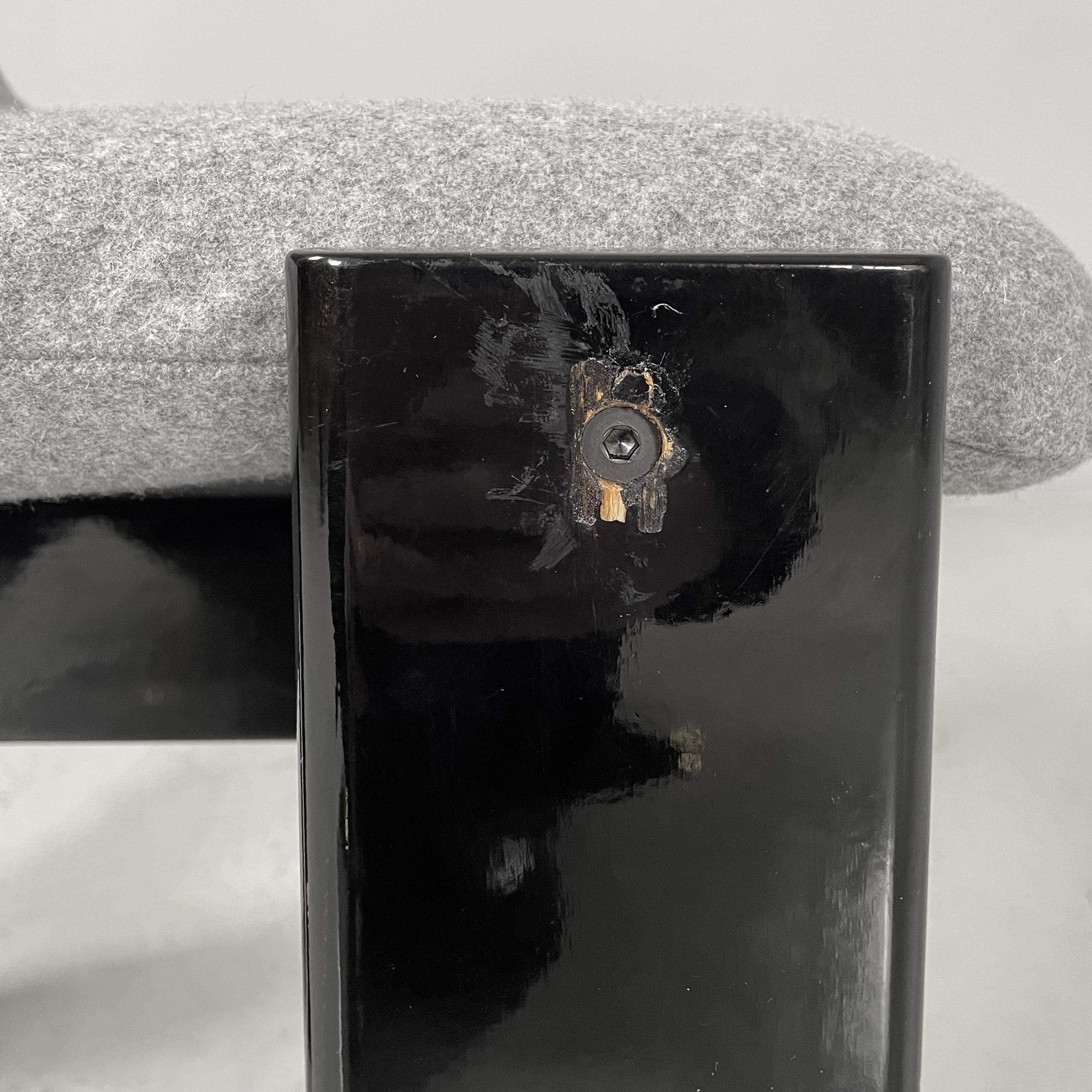 Italian modern Black lacquered wood and grey fabric chairs by Salocchi, 1970s For Sale 5