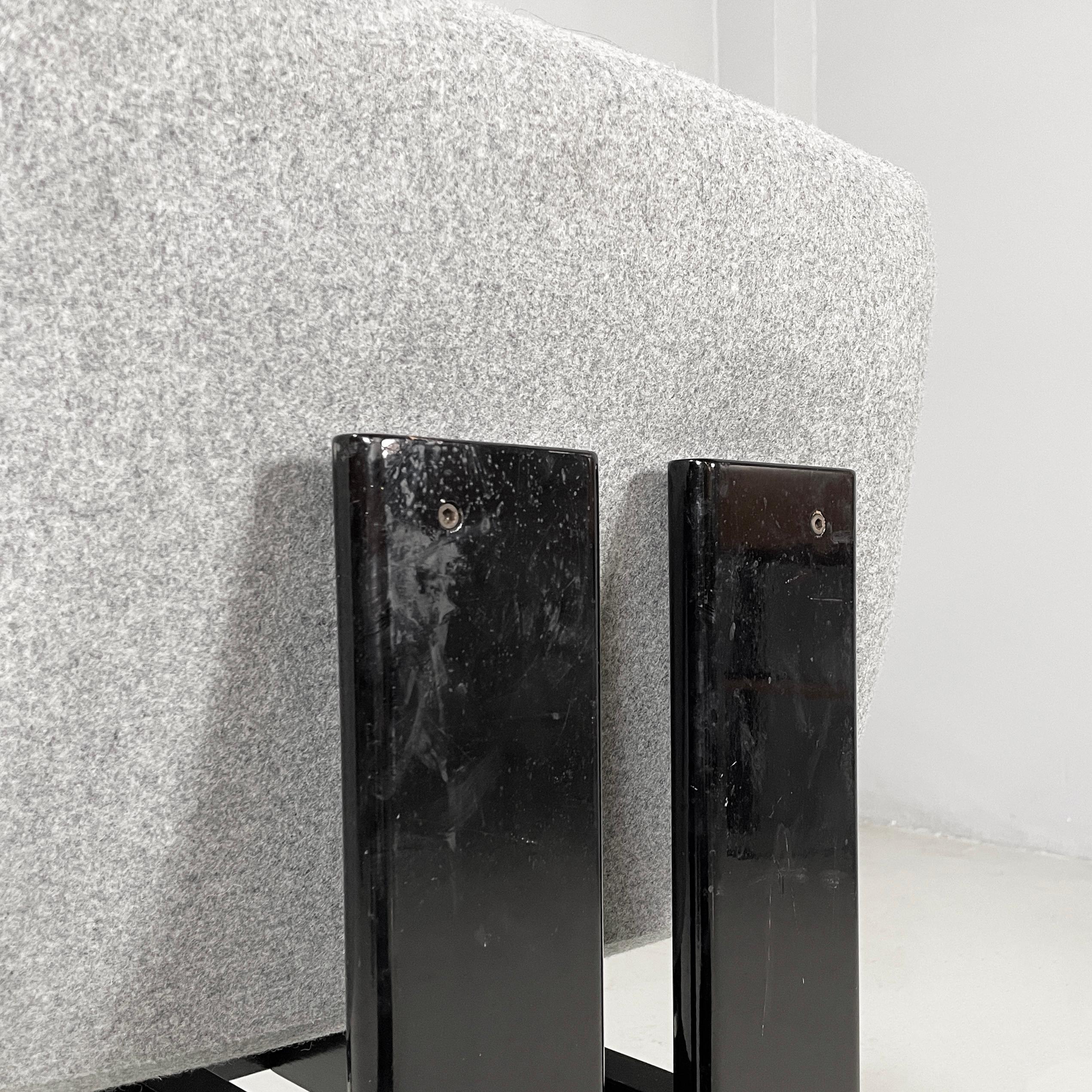 Italian modern Black lacquered wood and grey fabric chairs by Salocchi, 1970s For Sale 9