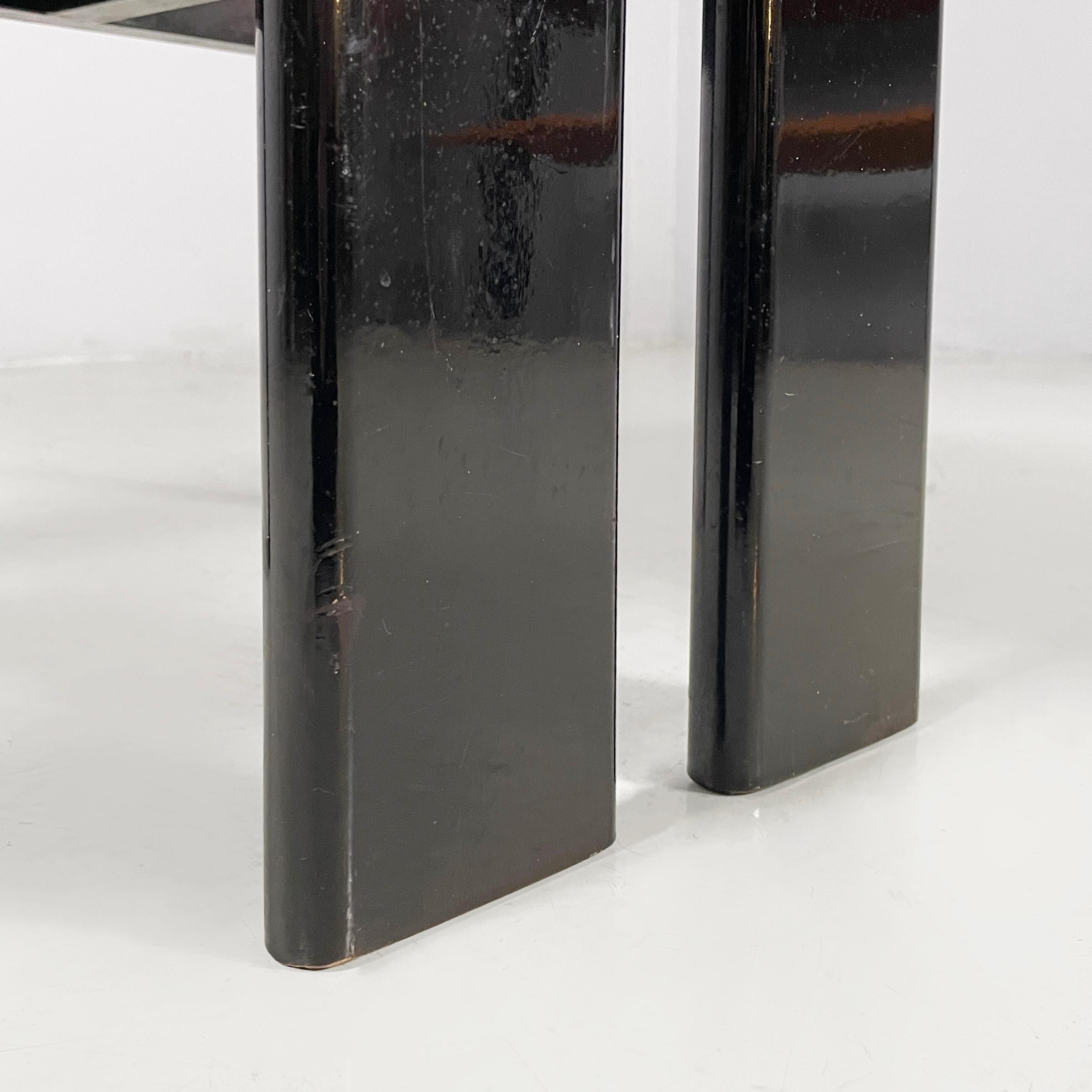 Italian modern Black lacquered wood and grey fabric chairs by Salocchi, 1970s For Sale 12